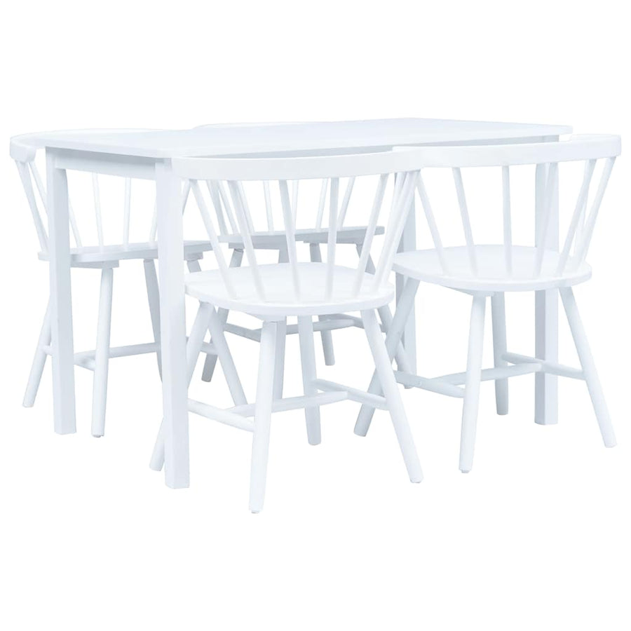 5 Piece Dining Set Solid Rubber Wood White