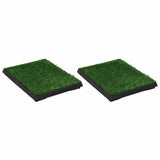 Pet Toilets 2 pcs with Tray & Faux Turf Green 63x50x7 cm WC - Front View