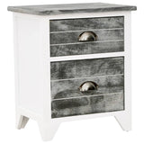 Nightstand Grey and White 38x28x45 cm Paulownia Wood - Front View