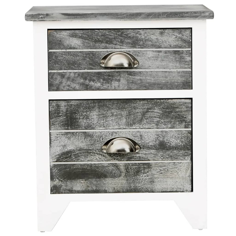 Nightstand Grey and White 38x28x45 cm Paulownia Wood