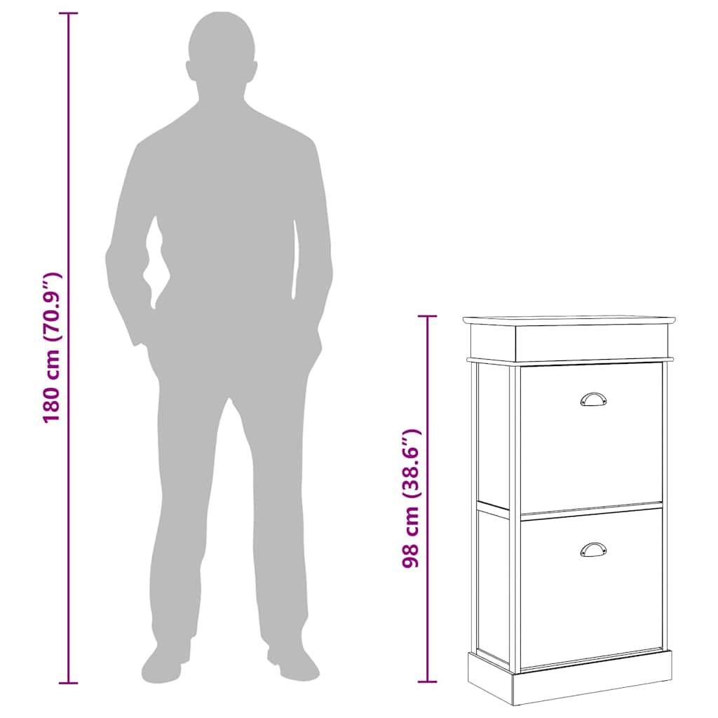 Shoe Cabinet Grey 50x28x98 cm Paulownia Wood