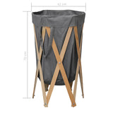 Folding Laundry Basket Grey Wood and Fabric - Close-Up Angle