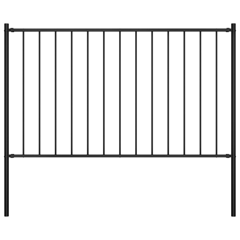 Fence Panel with Posts Powder-coated Steel 1.81x1.25 m Black