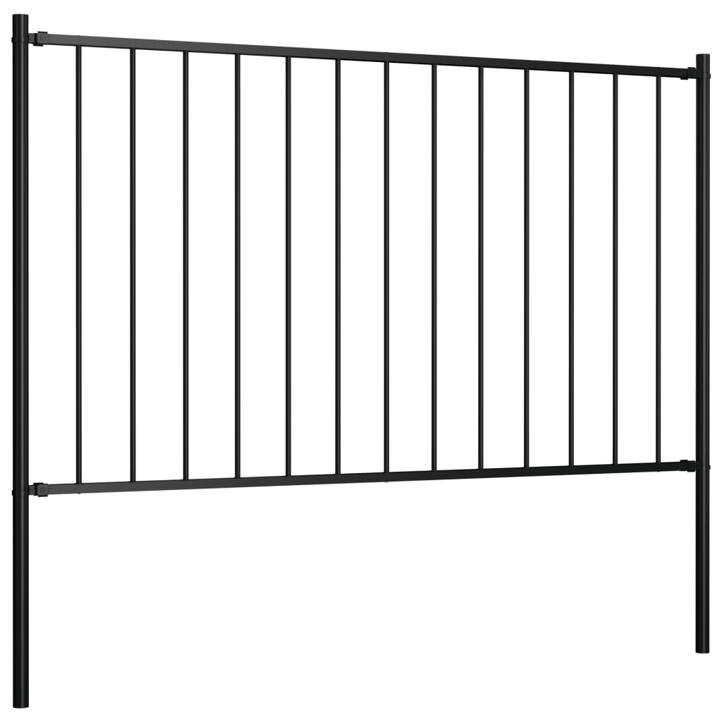 Fence Panel with Posts Powder-coated Steel 1.81x1.25 m Black
