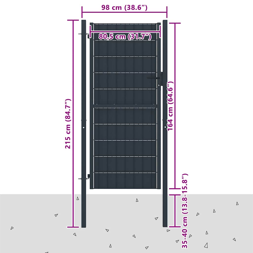 Fence Gate PVC and Steel 100x164 cm Anthracite