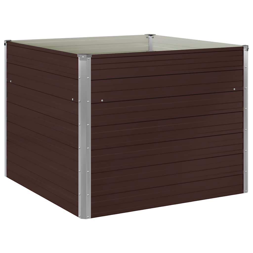 Raised Garden Bed Brown 100x100x77 cm Galvanised Steel