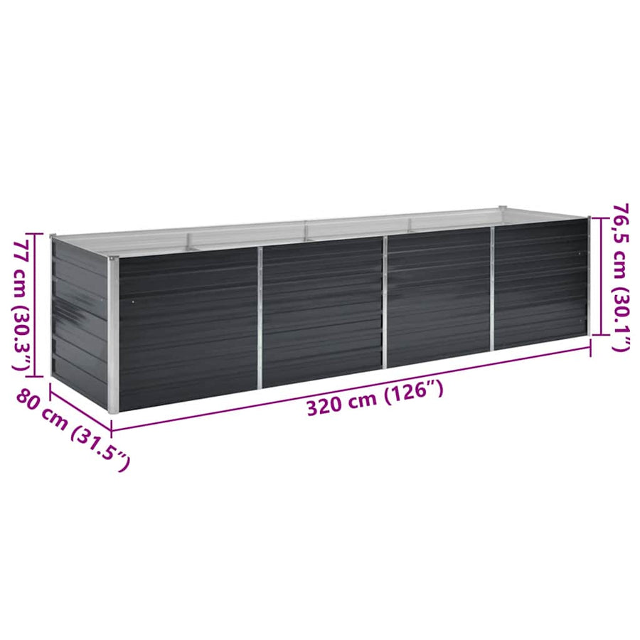 Garden Raised Bed Anthracite 320x80x77 cm Galvanised Steel