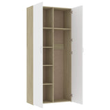 Storage Cabinet White and Sonoma Oak 80x35.5x180 cm Engineered Wood - 45-Degree Angle