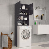 Washing Machine Cabinet High Gloss Grey 64x25.5x190 cm - Side View