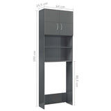 Washing Machine Cabinet High Gloss Grey 64x25.5x190 cm - Low Angle