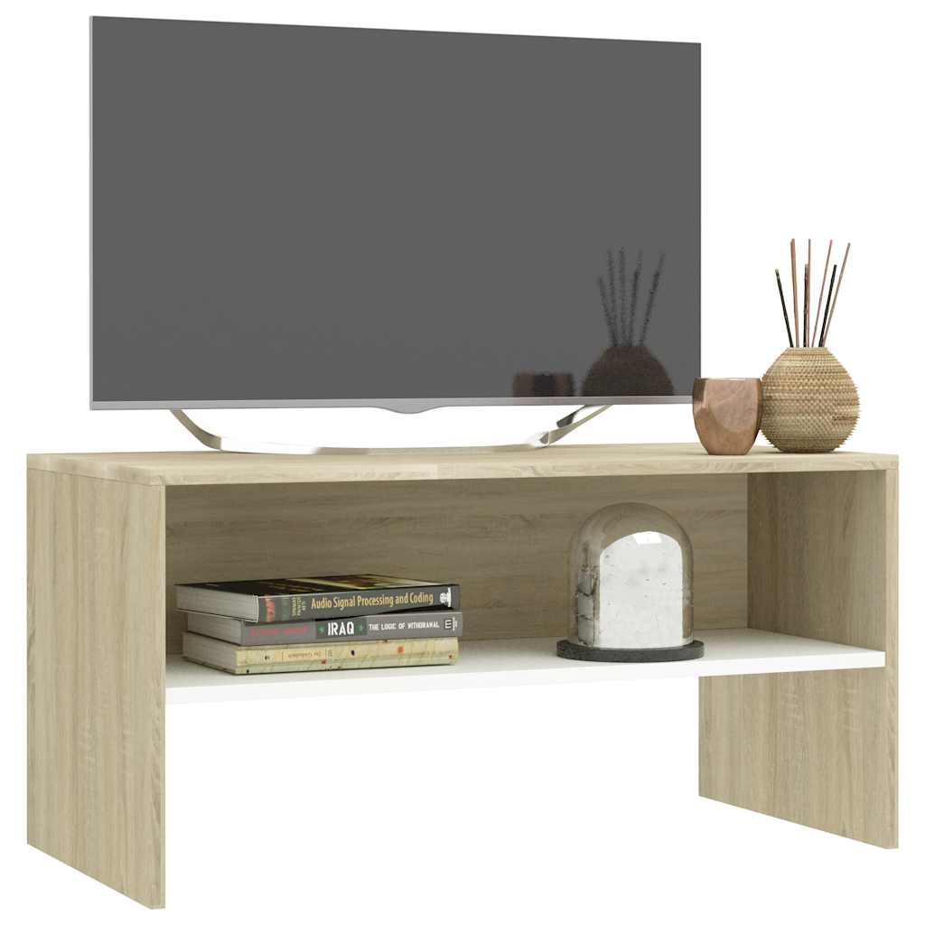 TV Cabinet White and Sonoma Oak 80x40x40 cm Engineered Wood