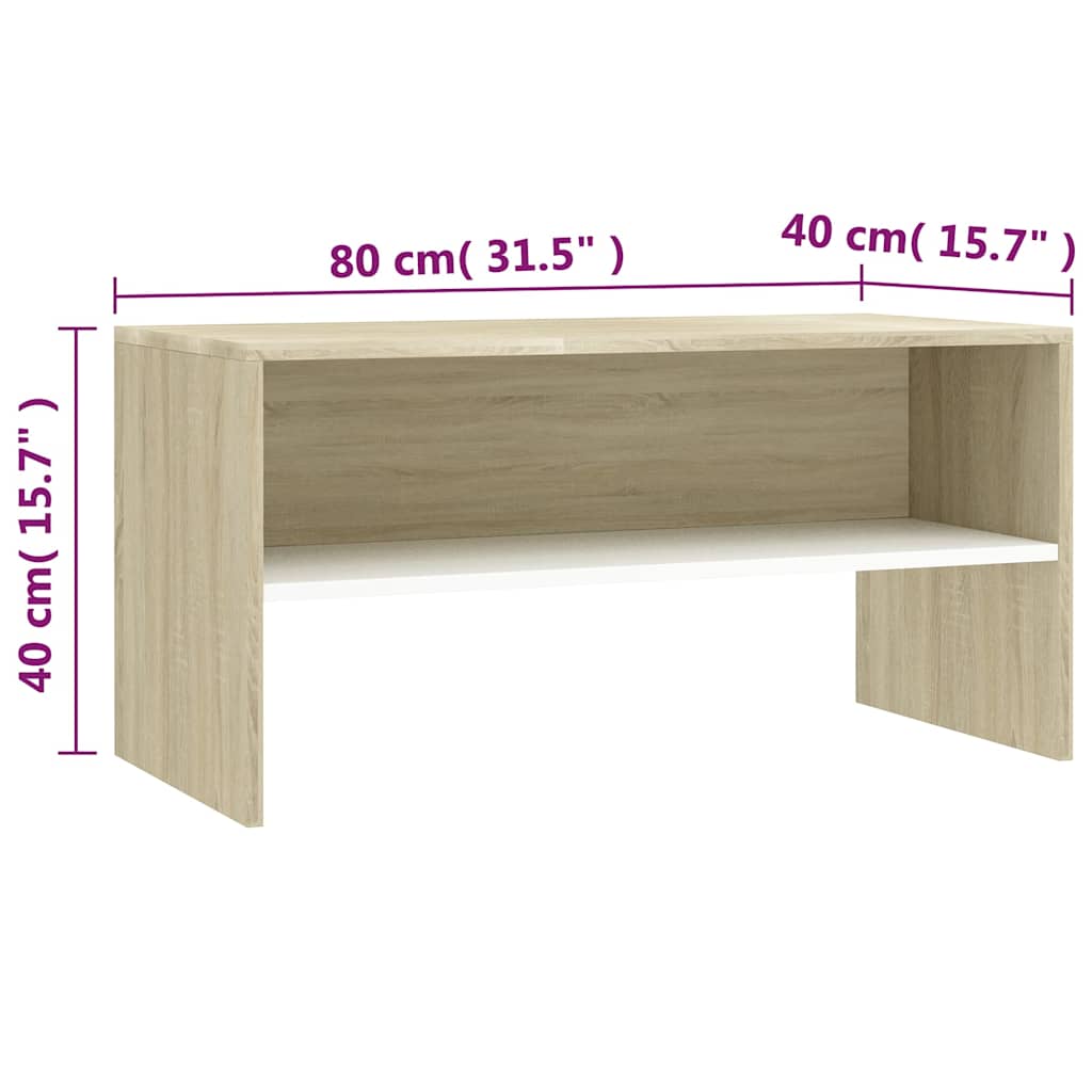 TV Cabinet White and Sonoma Oak 80x40x40 cm Engineered Wood