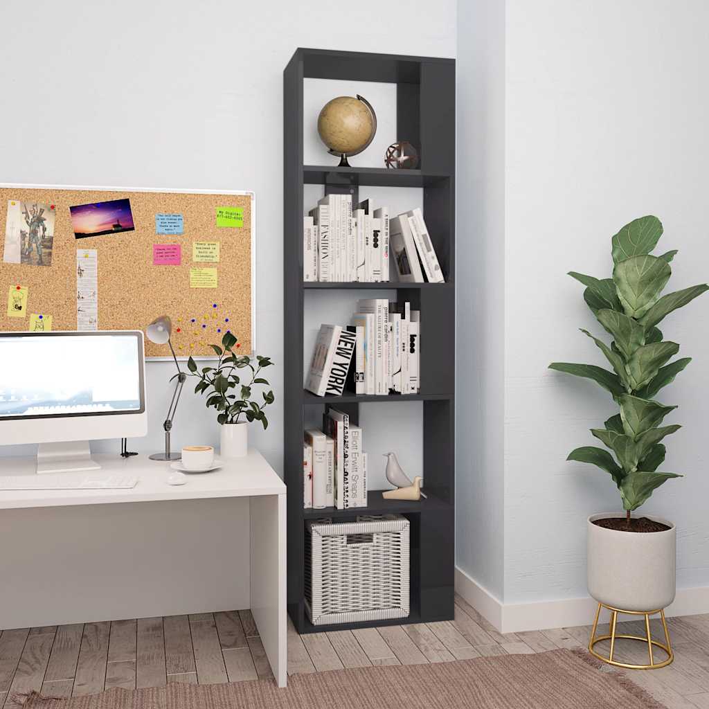 Book Cabinet/Room Divider High Gloss Grey 45x24x159 cm Engineered Wood