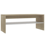 Coffee Table White and Sonoma Oak 100x40x40 cm Engineered Wood - Front View