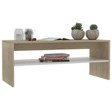 Coffee Table White and Sonoma Oak 100x40x40 cm Engineered Wood - Side View