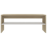 Coffee Table White and Sonoma Oak 100x40x40 cm Engineered Wood - Top-Down View