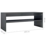 Coffee Table High Gloss Grey 100x40x40 cm Engineered Wood - Rear View