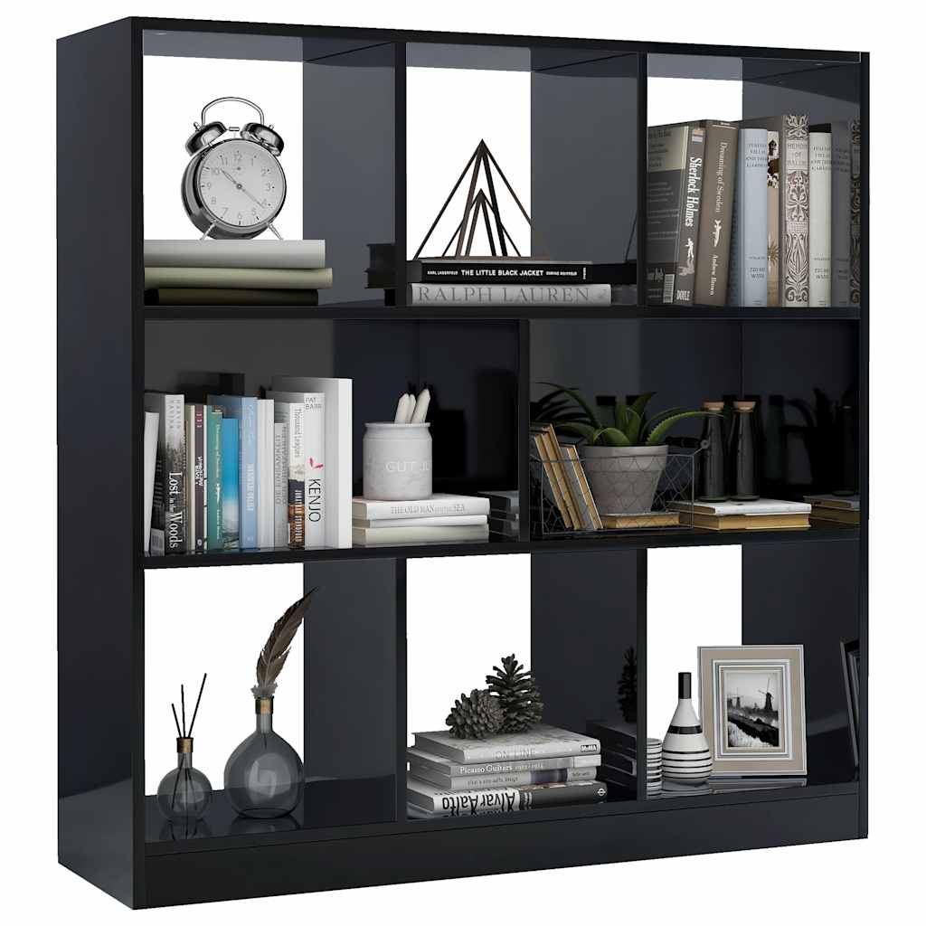Book Cabinet High Gloss Black 97.5x29.5x100 cm Engineered Wood