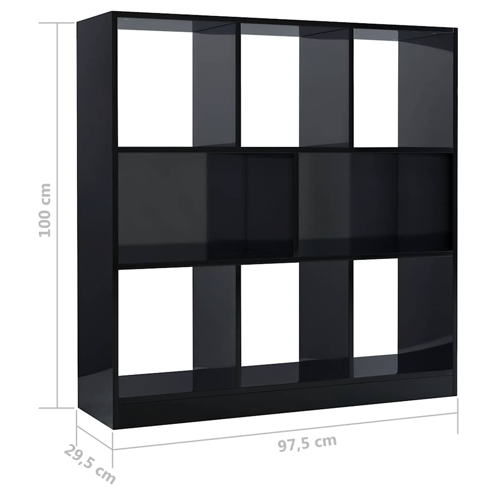 Book Cabinet High Gloss Black 97.5x29.5x100 cm Engineered Wood