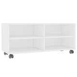 TV Cabinet with Castors White 90x35x35 cm Engineered Wood - Front View