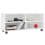 TV Cabinet with Castors White 90x35x35 cm Engineered Wood - Side View