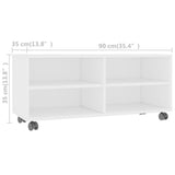 TV Cabinet with Castors White 90x35x35 cm Engineered Wood - Rear View