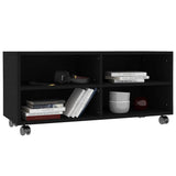 TV Cabinet with Castors Black 90x35x35 cm Engineered Wood - Side View
