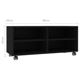 TV Cabinet with Castors Black 90x35x35 cm Engineered Wood - Rear View