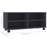 TV Cabinet with Castors Grey 90x35x35 cm Engineered Wood - Rear View