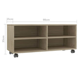 TV Cabinet with Castors Sonoma Oak 90x35x35 cm Engineered Wood - Rear View