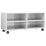 TV Cabinet with Castors High Gloss White 90x35x35 cm Engineered Wood