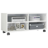 TV Cabinet with Castors High Gloss White 90x35x35 cm Engineered Wood - Side View