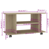 TV Cabinet with Castors Sonoma Oak 80x40x45 cm Engineered Wood - Rear View
