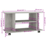 TV Cabinet with Castors Concrete Grey 80x40x45 cm Engineered Wood - Rear View