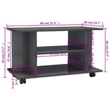 TV Cabinet with Castors High Gloss Grey 80x40x45 cm Engineered Wood - Rear View