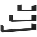 Wall Display Shelf 3 pcs Black Engineered Wood - Front View