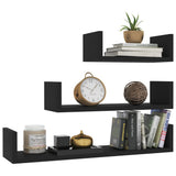 Wall Display Shelf 3 pcs Black Engineered Wood - Side View