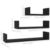 Wall Display Shelf 3 pcs Black Engineered Wood - Rear View