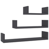 Wall Display Shelf 3 pcs Grey Engineered Wood - Front View
