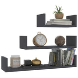 Wall Display Shelf 3 pcs Grey Engineered Wood - Side View