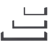 Wall Display Shelf 3 pcs Grey Engineered Wood - Top-Down View