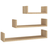 Wall Display Shelf 3 pcs Sonoma Oak Engineered Wood - Front View