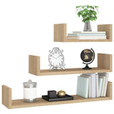 Wall Display Shelf 3 pcs Sonoma Oak Engineered Wood - Side View
