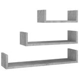 Wall Display Shelf 3 pcs Concrete Grey Engineered Wood - Front View