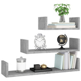 Wall Display Shelf 3 pcs Concrete Grey Engineered Wood - Side View