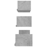 Wall Display Shelf 3 pcs Concrete Grey Engineered Wood - 45-Degree Angle