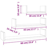 Wall Display Shelf 3 pcs Concrete Grey Engineered Wood - Close-Up Angle