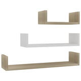 Wall Display Shelf 3 pcs White and Sonoma Oak Engineered Wood - Front View