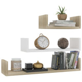 Wall Display Shelf 3 pcs White and Sonoma Oak Engineered Wood - Side View