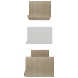 Wall Display Shelf 3 pcs White and Sonoma Oak Engineered Wood - 45-Degree Angle